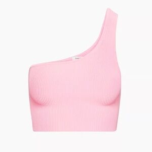 Babaton Sculpt Knit One Shoulder Cropped Tank in Daisy Pink